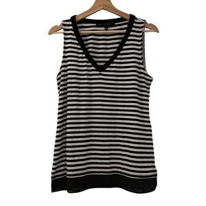 White House Black Market Black & White Stripe Sleeveless V-Neck Tank, Size Small